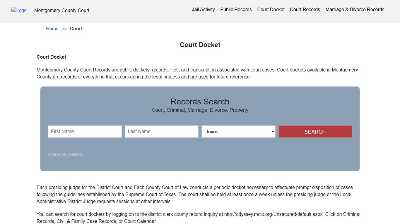 Court Docket Montgomery County Court